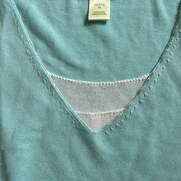 Sigrid Olsen Double Layered Sweater Cotton Rayon 3/4 Sleeve Light Blue M Petite - Picture 7 of 15